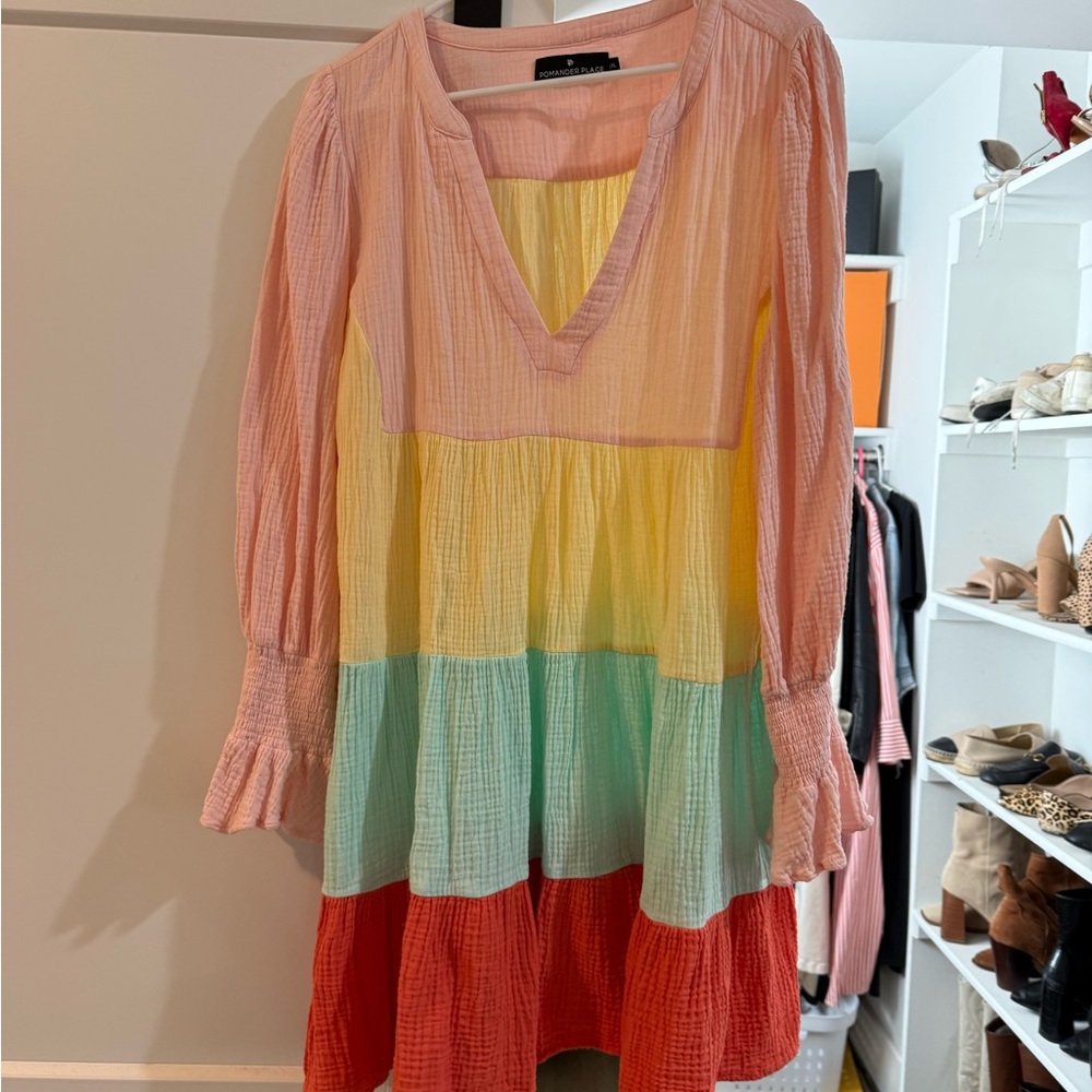 Pomander Place Peach and Yellow Pleated Sundress